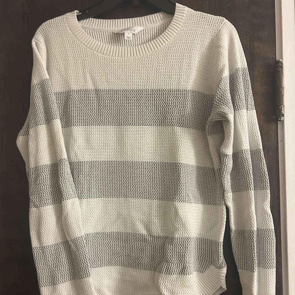 Market & Spruce Gray and Cream Striped Sweater